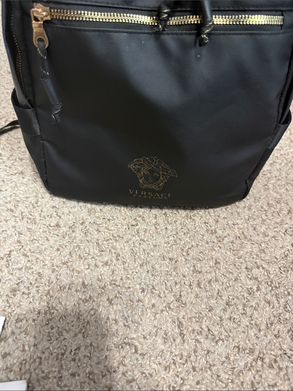 Versace Black Backpack with Gold Medusa Logo